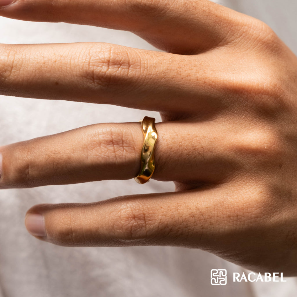 Racabel Flux Emas Ring - Cincin Pria Wanita Titanium Anti Karat