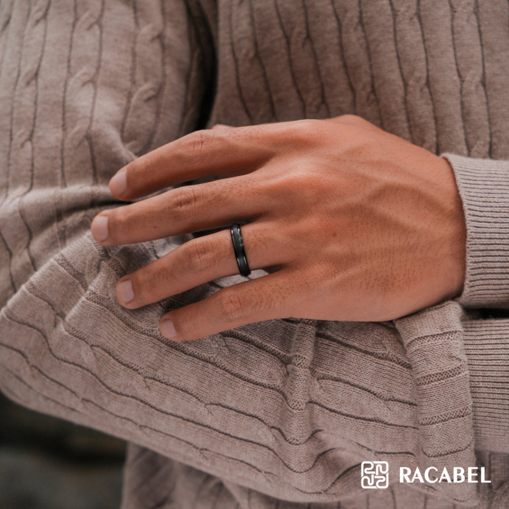 Racabel Grav Ring - Cincin Tungsten Pria Hitam Anti Karat