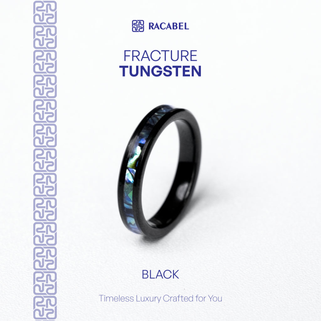 Racabel Fracture Ring - Cincin Tungsten Pria Hitam Anti Karat
