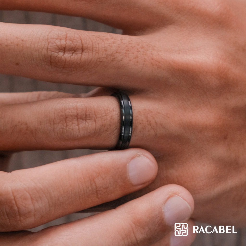 Racabel Grav Ring - Cincin Tungsten Pria Hitam Anti Karat