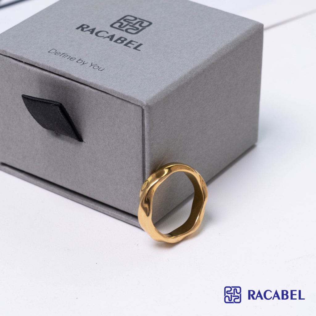 Racabel Flux Emas Ring - Cincin Pria Wanita Titanium Anti Karat