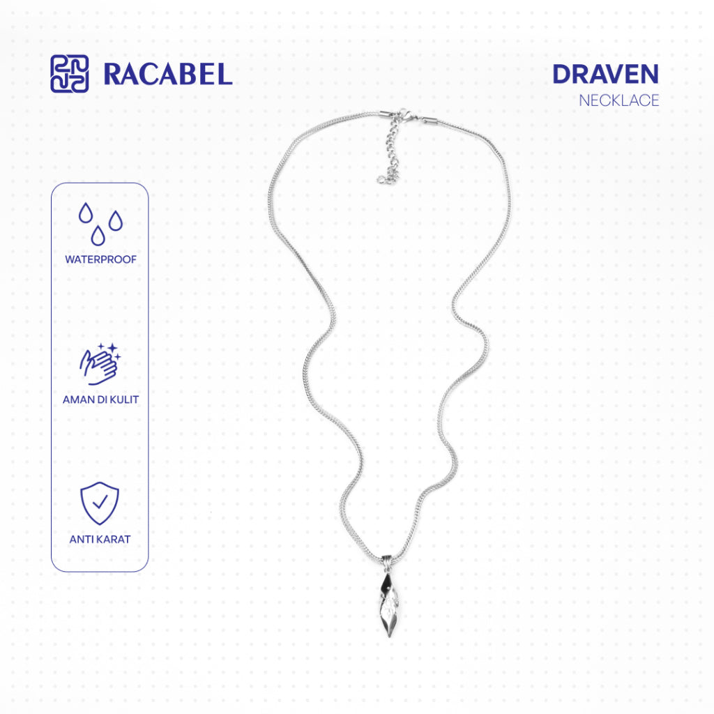 Racabel Draven Necklace Unisex - Kalung Silver Titanium Steel Anti Karat Pria - Wanita
