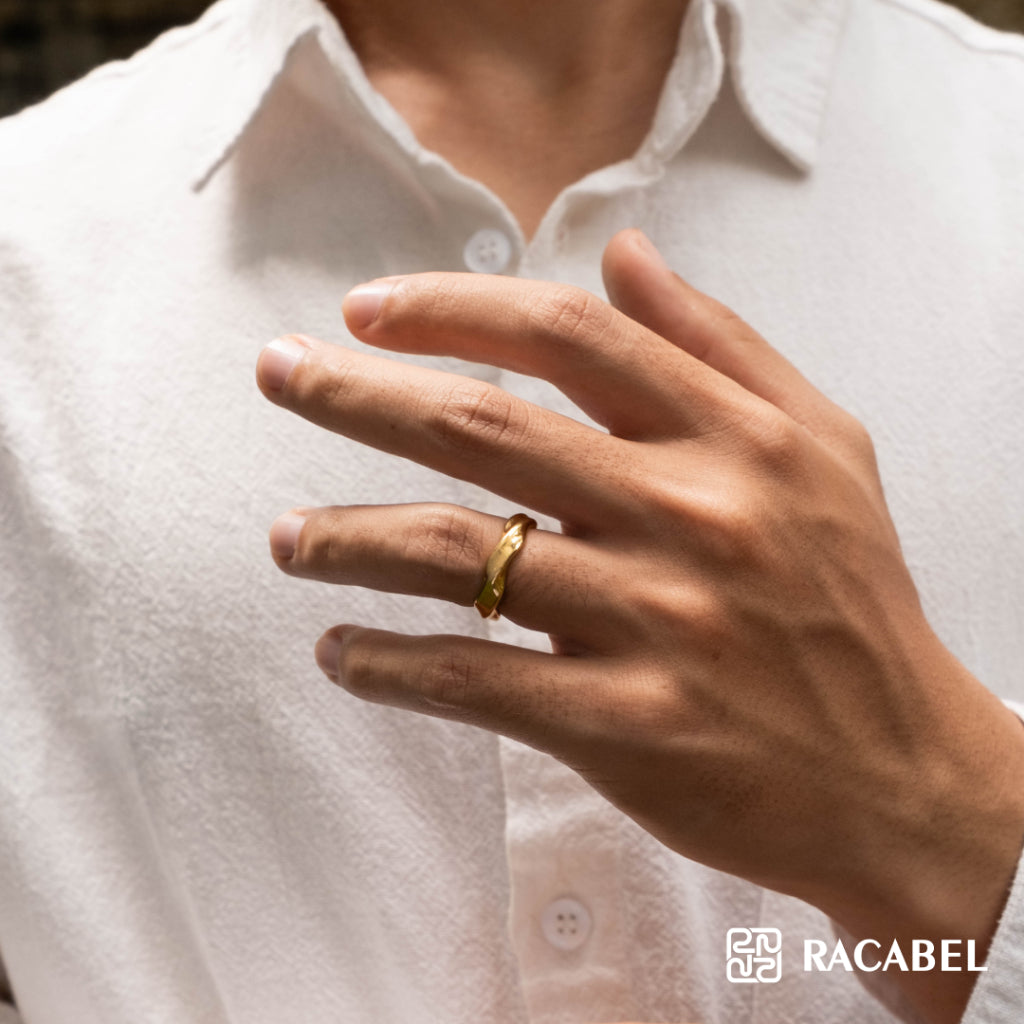 Racabel Flux Emas Ring - Cincin Pria Wanita Titanium Anti Karat