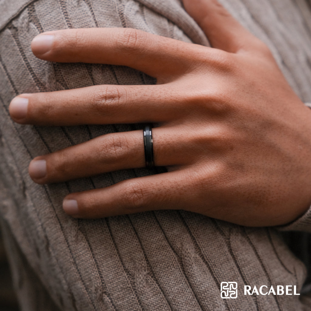 Racabel Grav Ring - Cincin Tungsten Pria Hitam Anti Karat