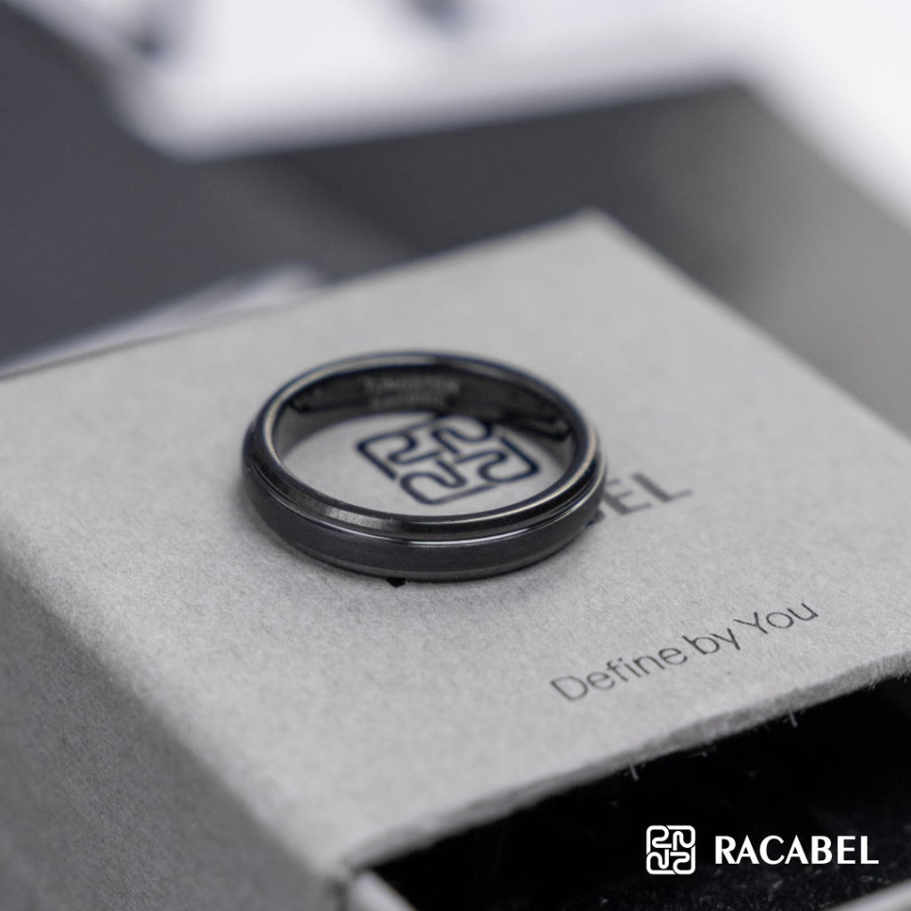 Racabel Grav Ring - Cincin Tungsten Pria Hitam Anti Karat