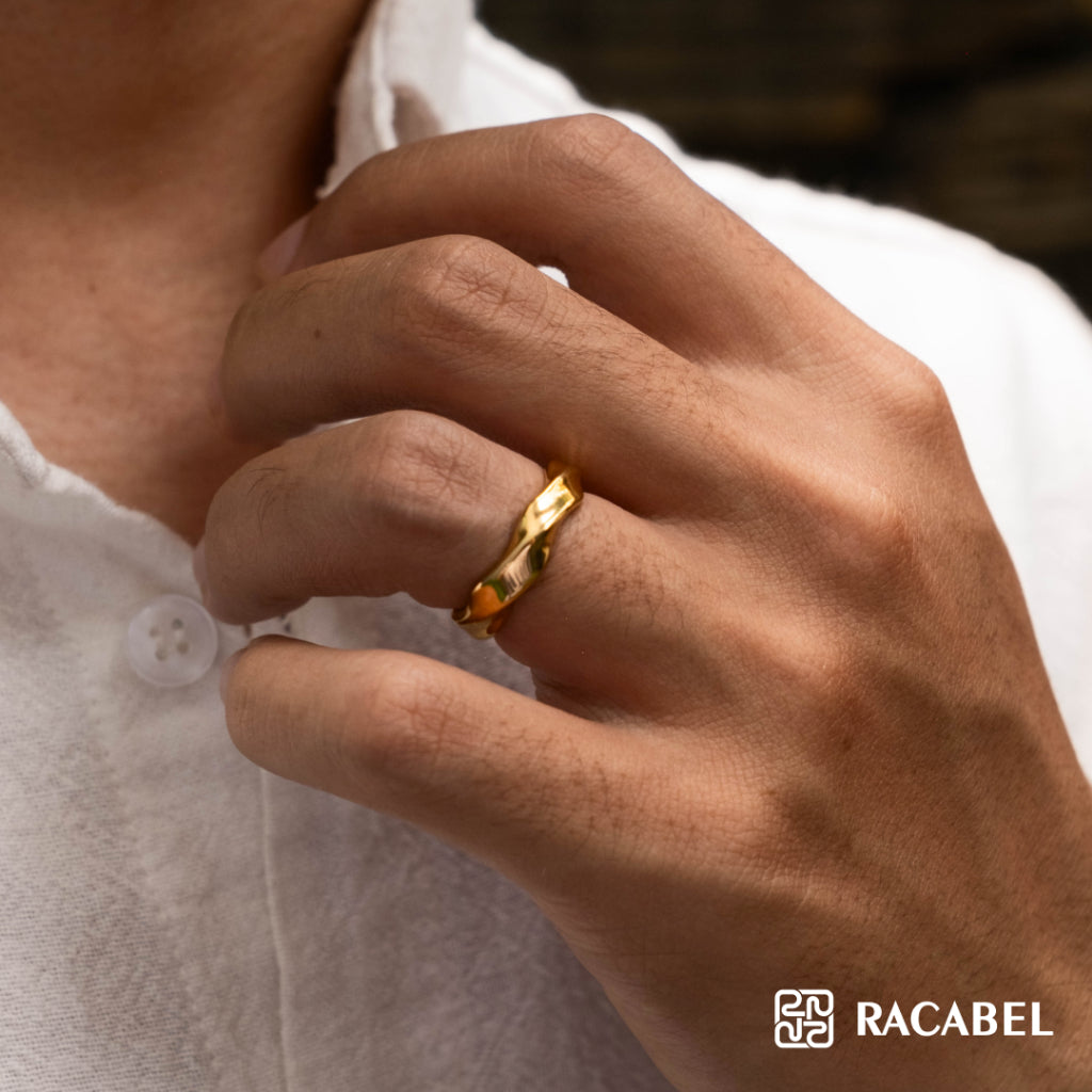 Racabel Flux Emas Ring - Cincin Pria Wanita Titanium Anti Karat
