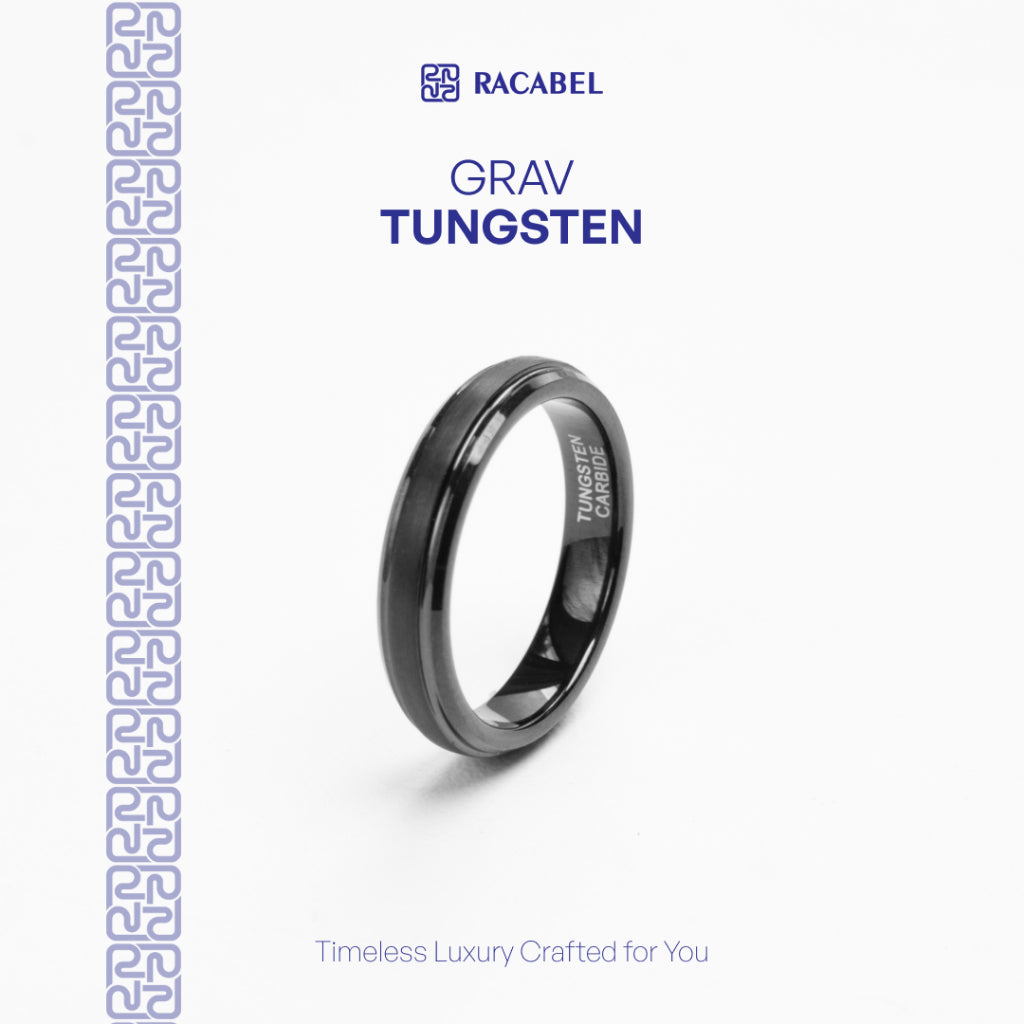Racabel Grav Ring - Cincin Tungsten Pria Hitam Anti Karat