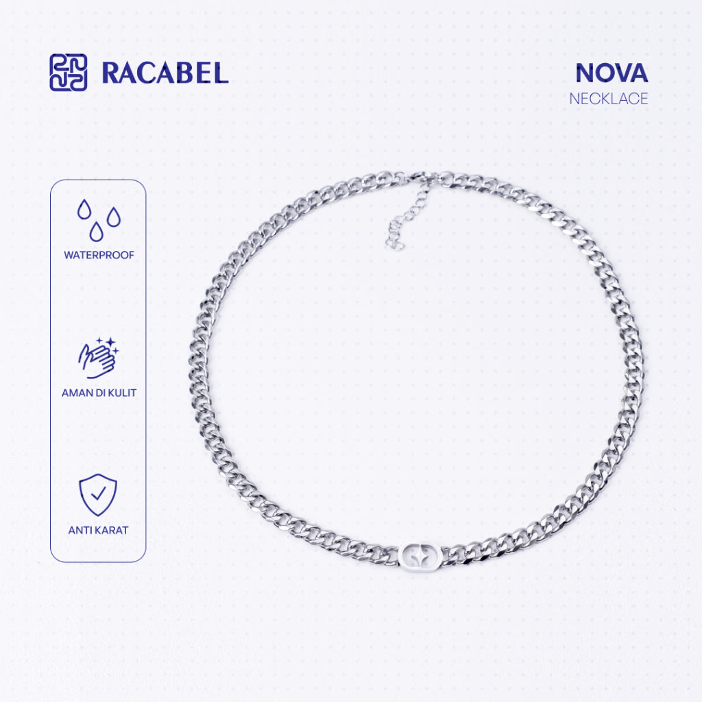Racabel Nova Necklace - Kalung Rantai Silver Titanium Anti Karat Pria