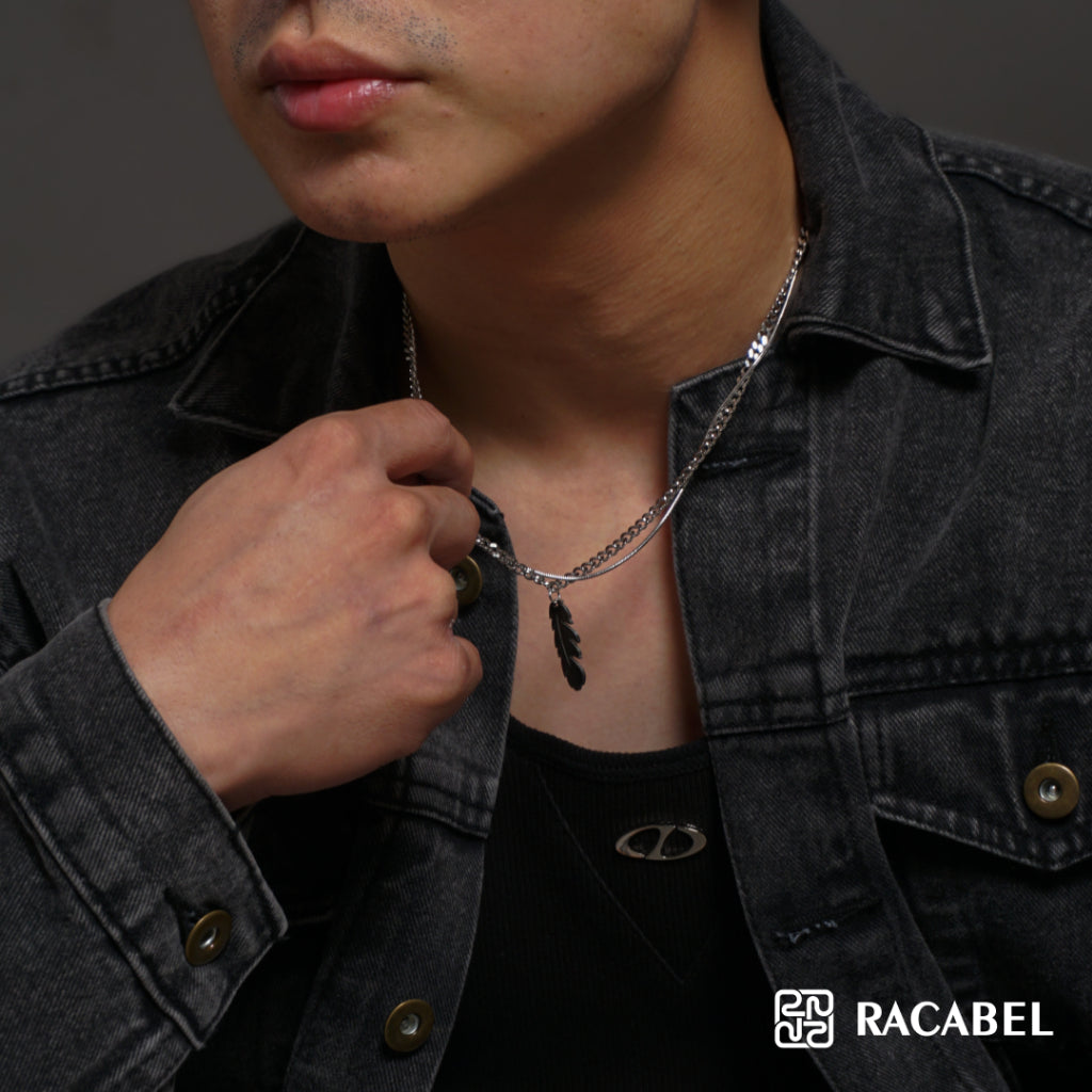 Racabel Plume Necklace - Kalung Rantai Silver Titanium Anti Karat Pria