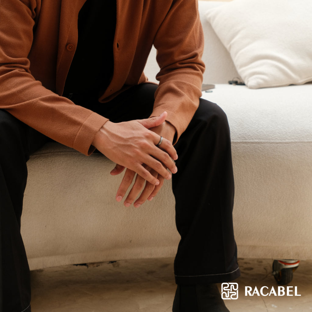 Racabel Grain Ring - Cincin Tungsten Pria Hitam Anti Karat