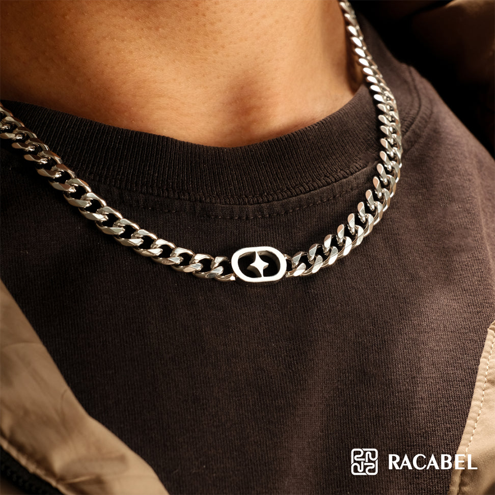 Racabel Nova Necklace - Kalung Rantai Silver Titanium Anti Karat Pria