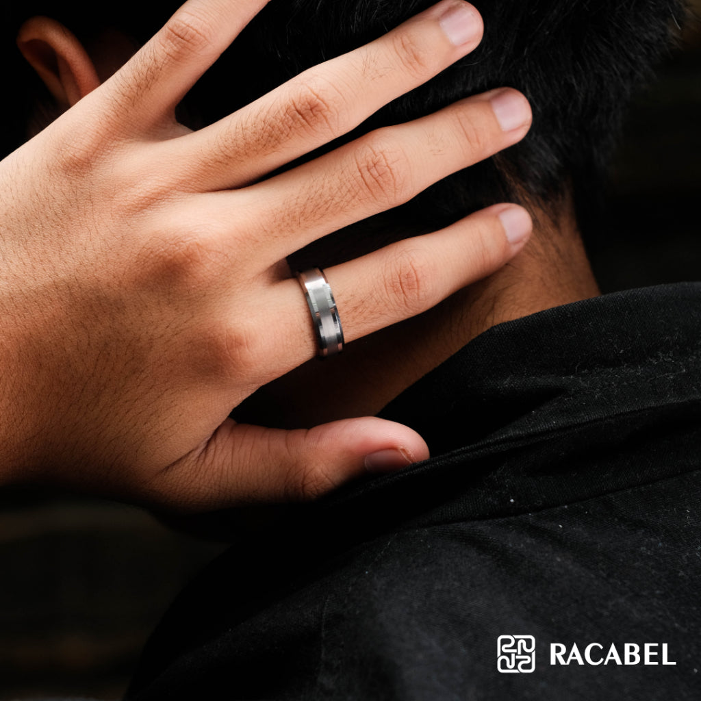 Racabel Vulken Ring - Cincin Tungsten Pria Silver Anti Karat