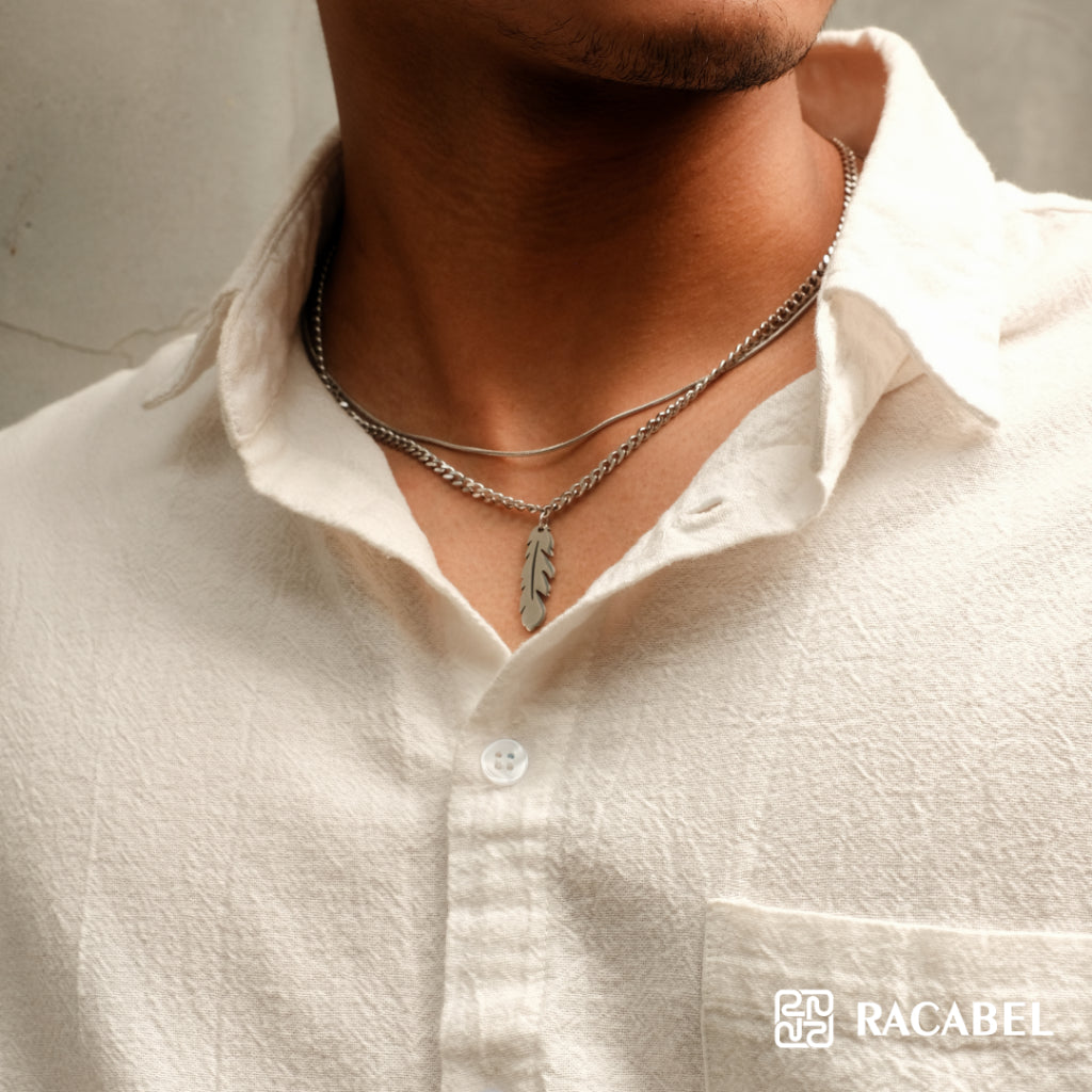 Racabel Plume Necklace - Kalung Rantai Silver Titanium Anti Karat Pria