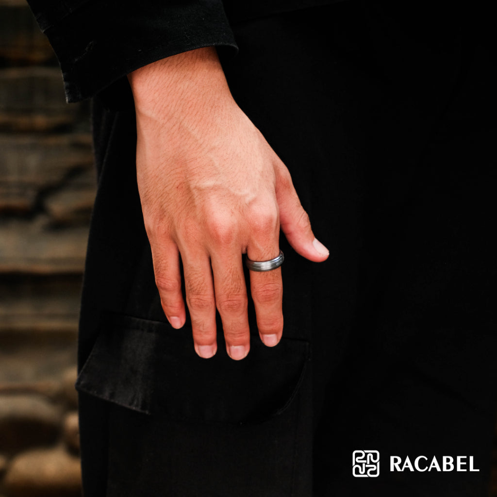 Racabel Luxen Ring - Cincin Tungsten Pria Silver Anti Karat