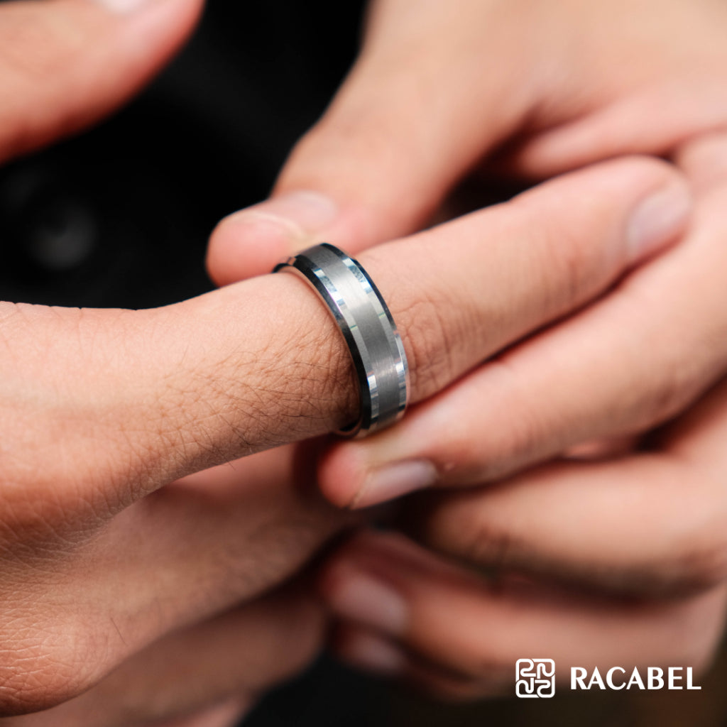 Racabel Vulken Ring - Cincin Tungsten Pria Silver Anti Karat