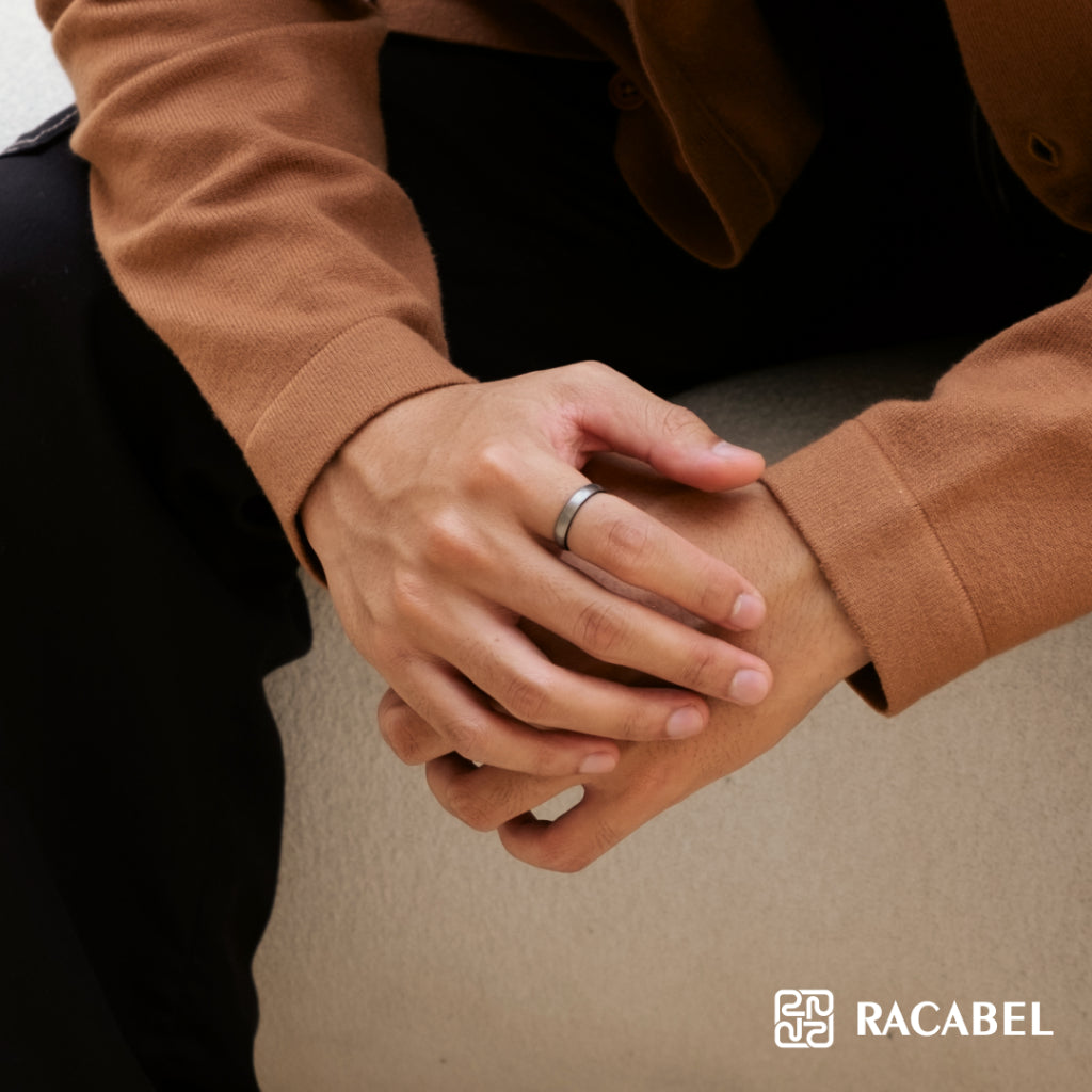 Racabel Grain Ring - Cincin Tungsten Pria Hitam Anti Karat