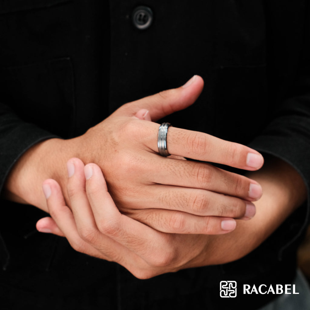 Racabel Luxen Ring - Cincin Tungsten Pria Silver Anti Karat