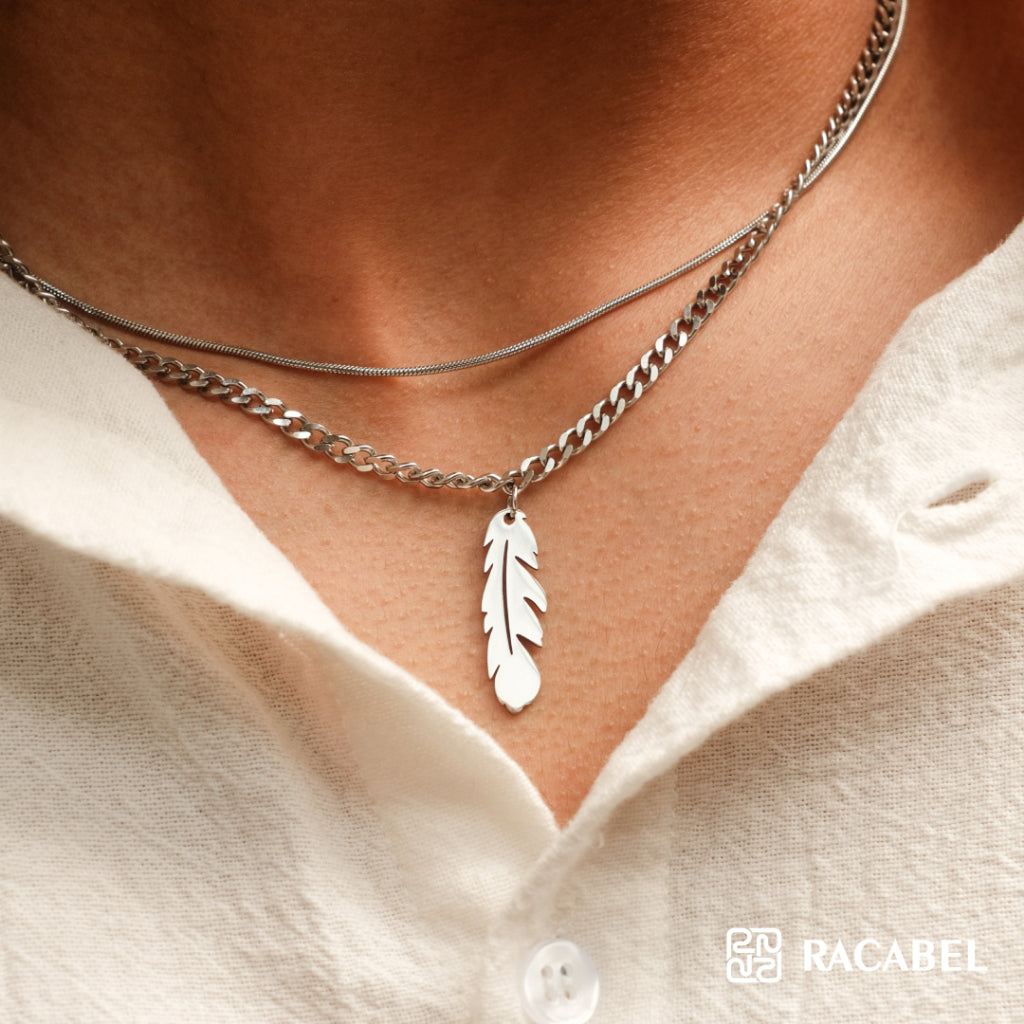 Racabel Plume Necklace - Kalung Rantai Silver Titanium Anti Karat Pria