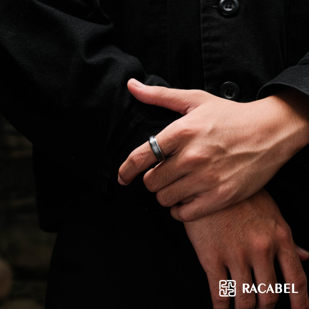 Racabel Vulken Ring - Cincin Tungsten Pria Silver Anti Karat