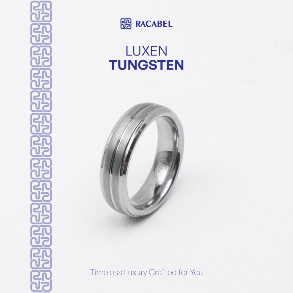 Racabel Luxen Ring - Cincin Tungsten Pria Silver Anti Karat