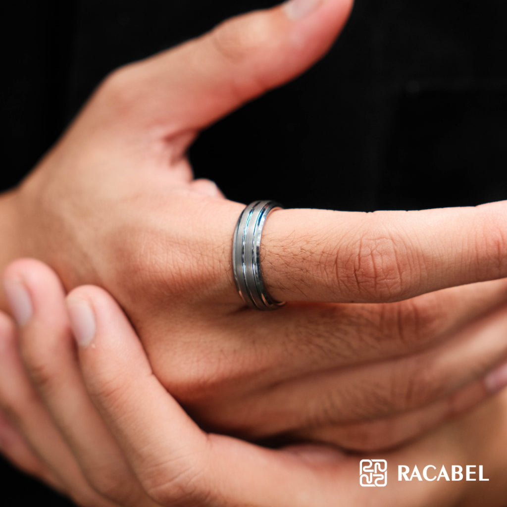 Racabel Luxen Ring - Cincin Tungsten Pria Silver Anti Karat