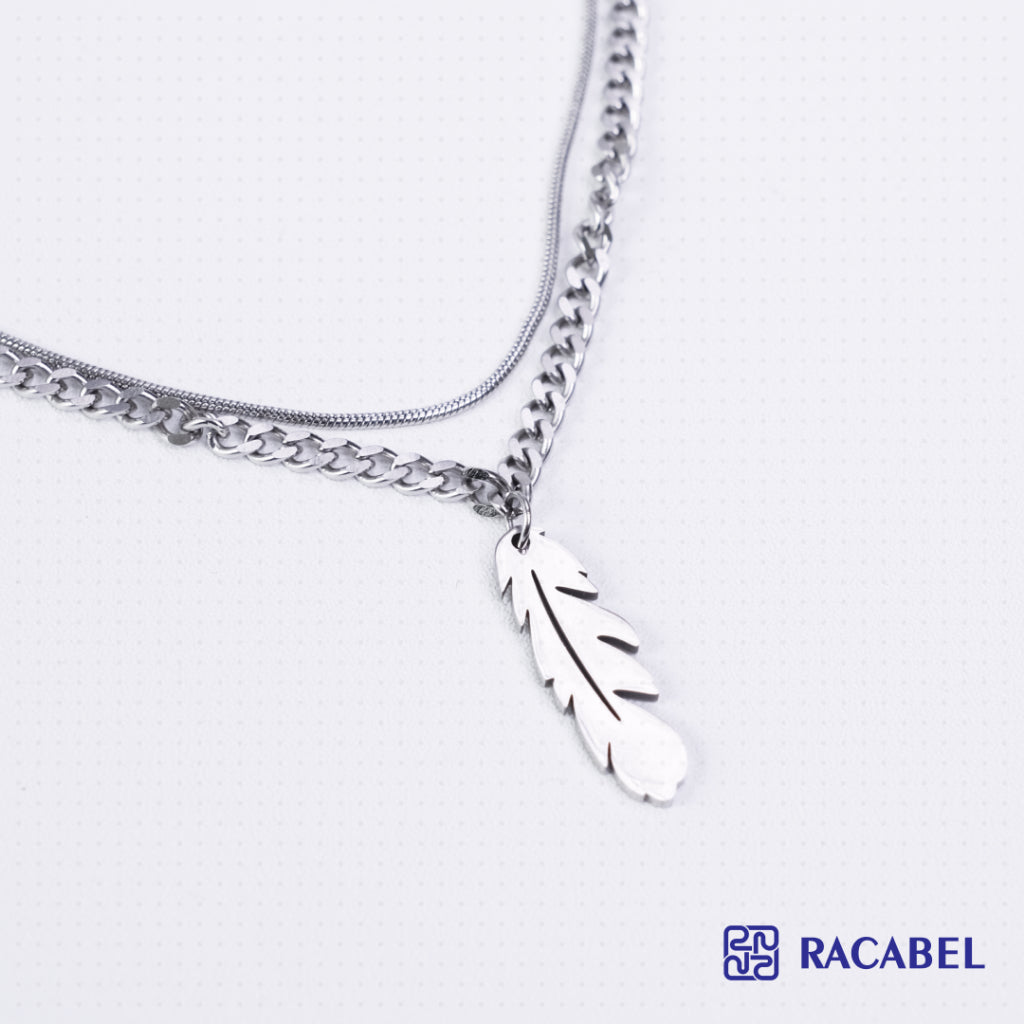Racabel Plume Necklace - Kalung Rantai Silver Titanium Anti Karat Pria