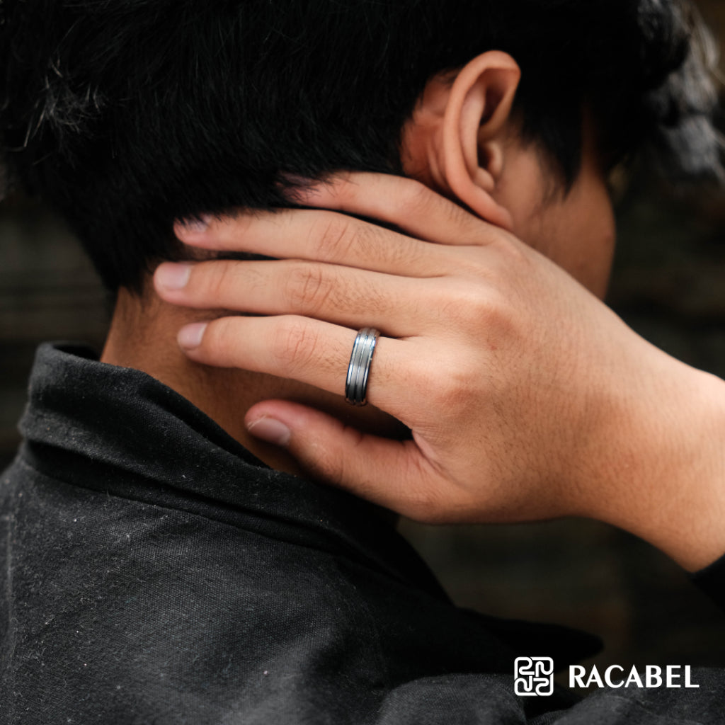 Racabel Luxen Ring - Cincin Tungsten Pria Silver Anti Karat