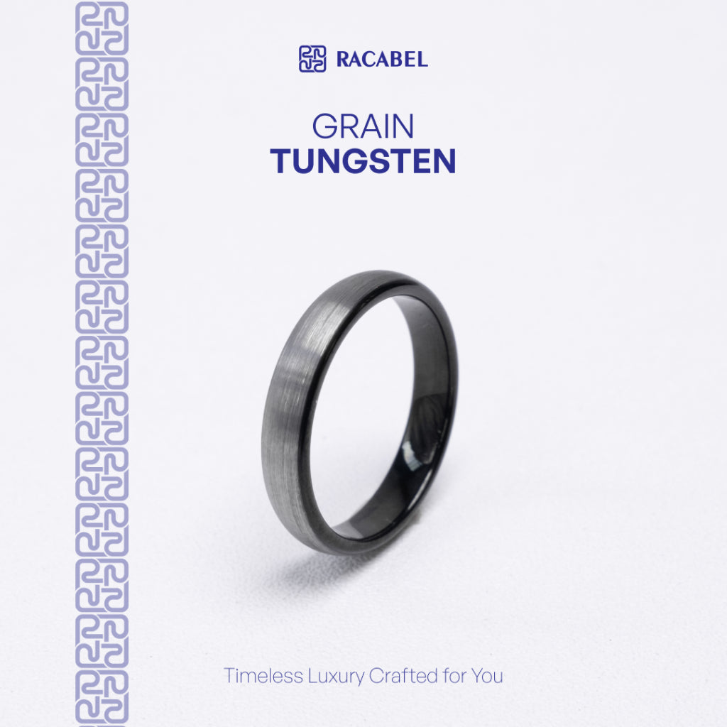 Racabel Grain Ring - Cincin Tungsten Pria Hitam Anti Karat