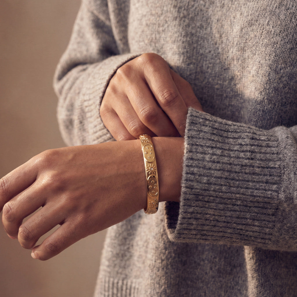 Racabel Gelang Bangle Oracle - Stainless Steel Anti Karat Warna Emas Unisex Pria Wanita Simple