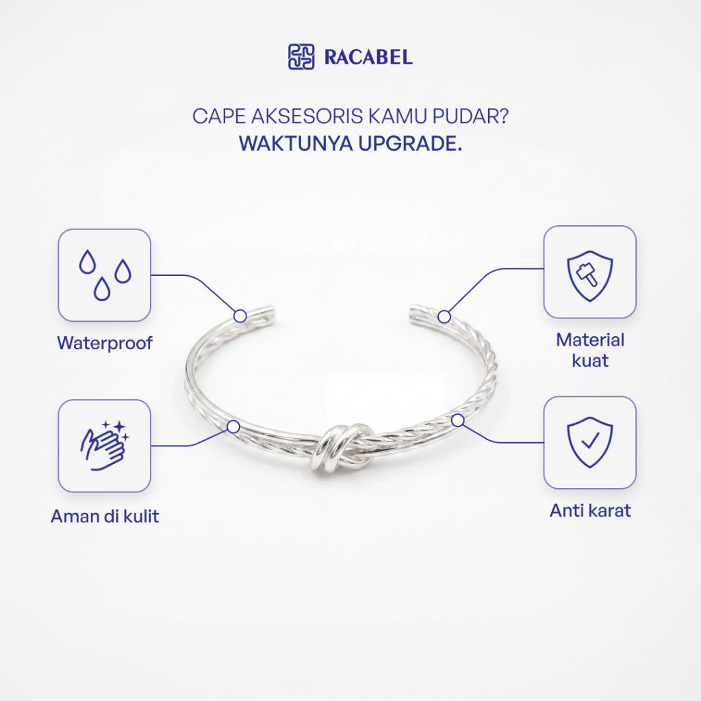 Racabel Gelang Bangle Tether - Stainless Steel Anti Karat Warna Silver Unisex Pria Wanita Simple
