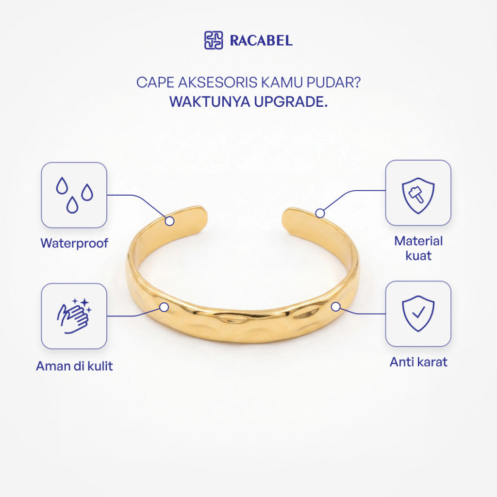 Racabel Gelang Bangle Soleil - Stainless Steel Anti Karat Warna Emas Unisex Pria Wanita Simple