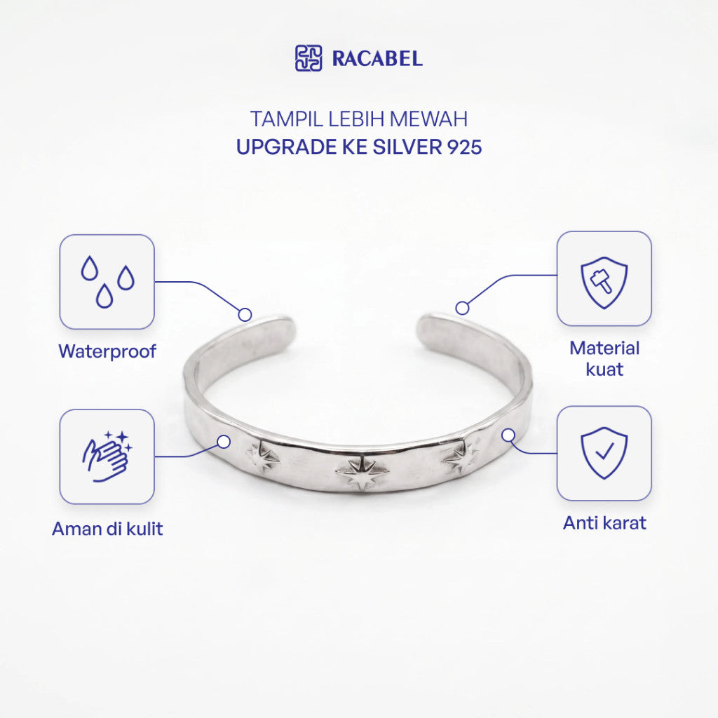 Racabel Gelang Bangle Solstice - Stainless Steel Anti Karat Warna Silver Unisex Pria Wanita Simple