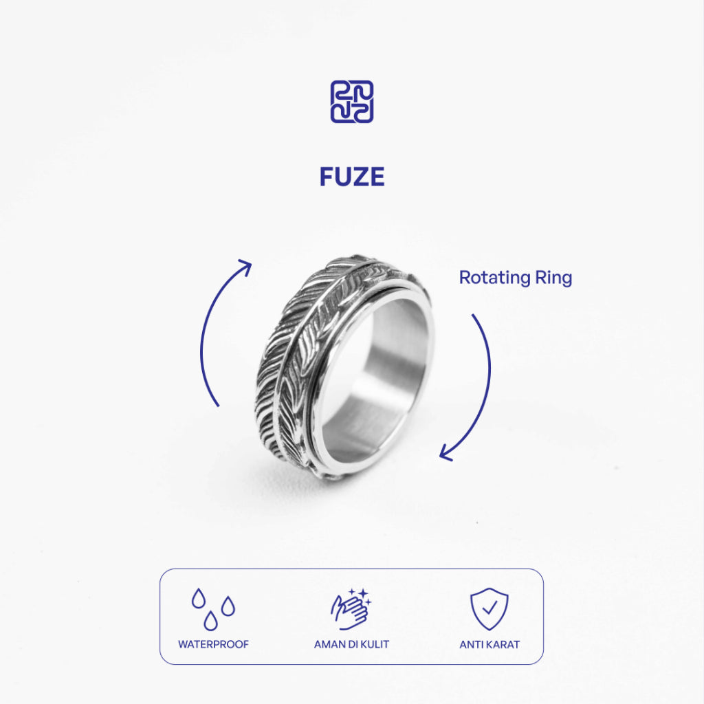 Racabel Fuze Anxiety Ring Silver - Cincin Kecemasan Pria Wanita Titanium Silver Anti Karat