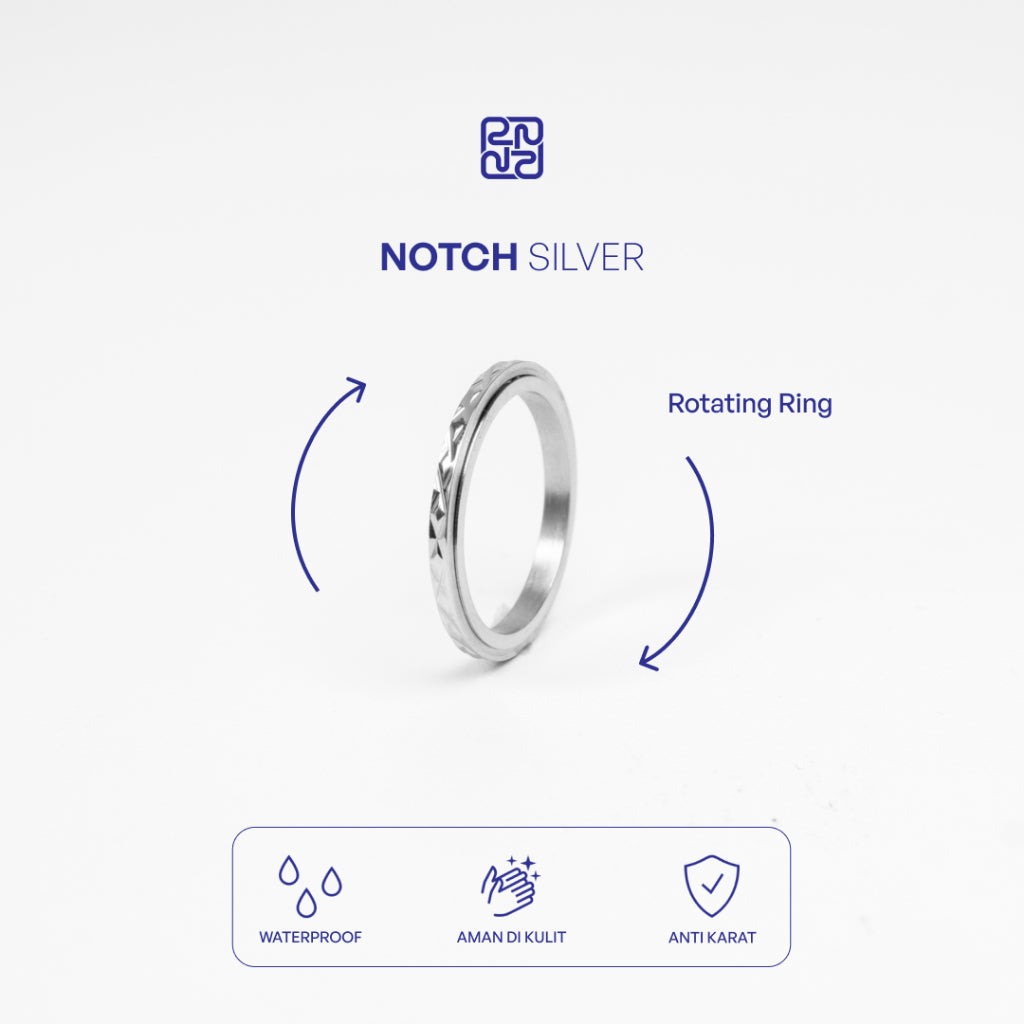 Racabel Notch Anxiety Ring Black - Cincin Kecemasan Pria Wanita Titanium Hitam Anti Karat