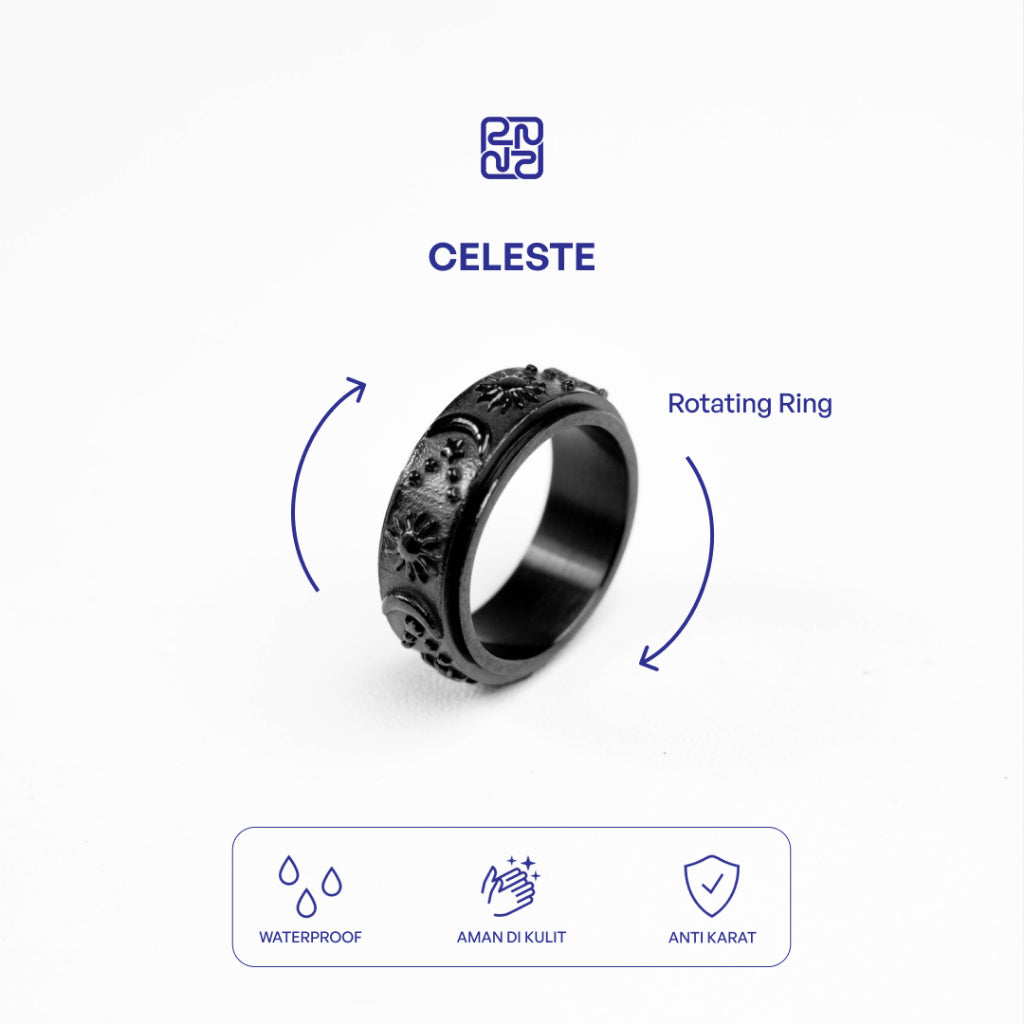 Racabel Celeste Anxiety Ring Black - Cincin Kecemasan Pria Wanita Titanium Hitam Anti Karat