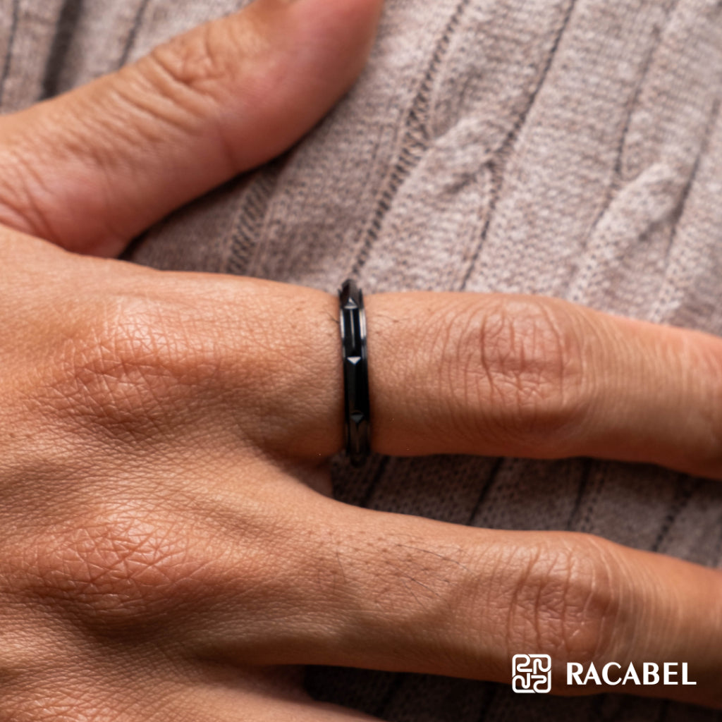 Racabel Index Anxiety Ring Black - Cincin Kecemasan Pria Wanita Titanium Hitam Anti Karat