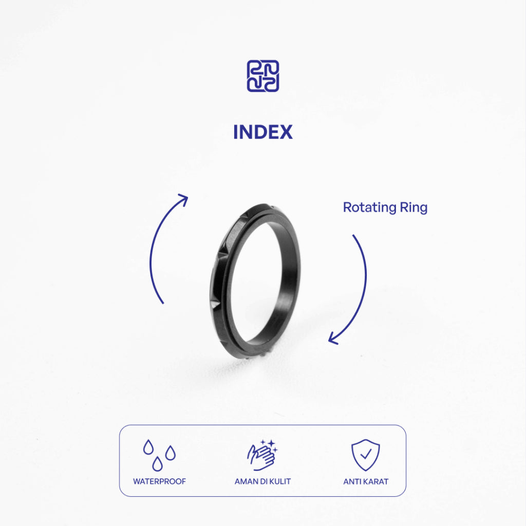 Racabel Index Anxiety Ring Black - Cincin Kecemasan Pria Wanita Titanium Hitam Anti Karat