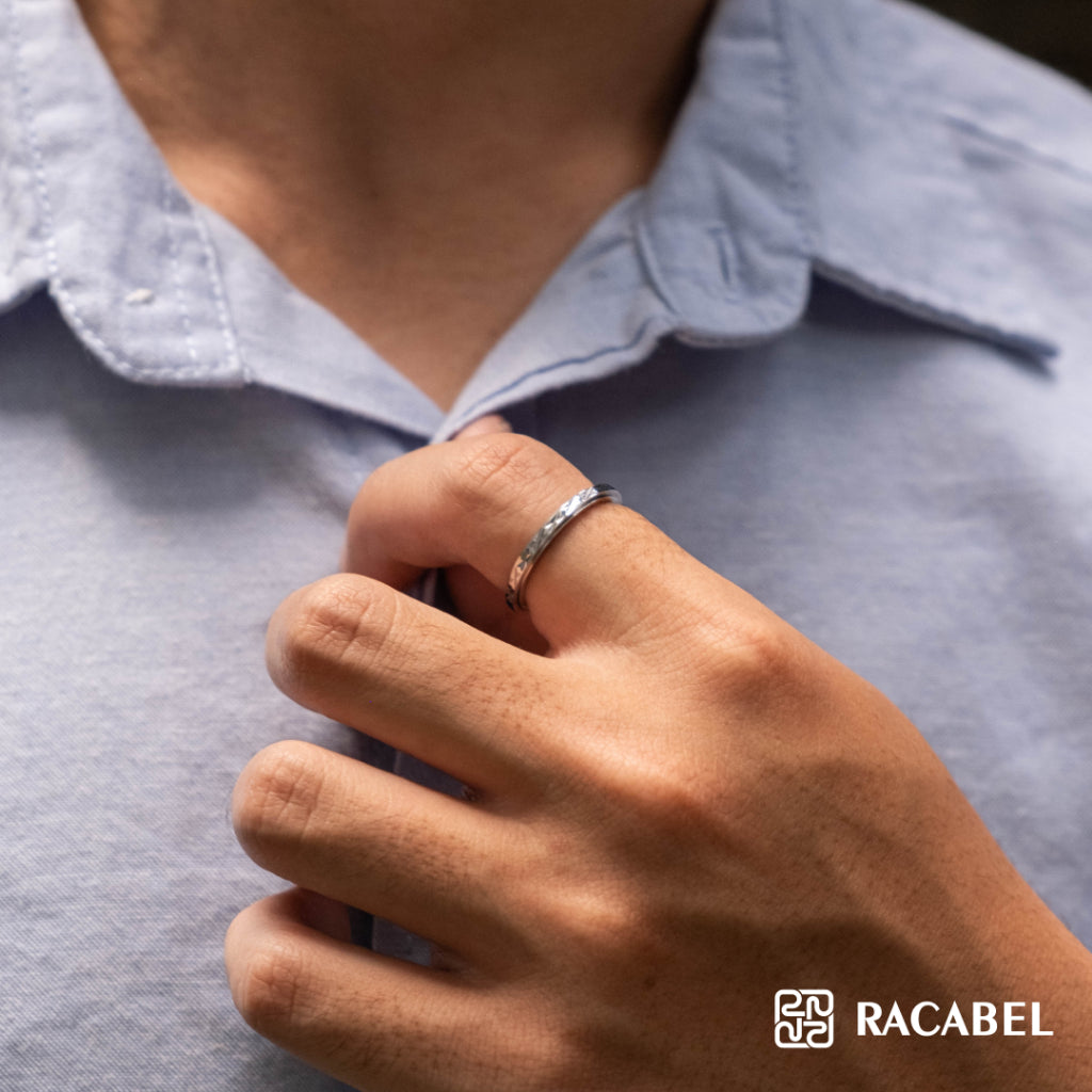 Racabel Notch Anxiety Ring Silver - Cincin Kecemasan Pria Wanita Titanium Silver Anti Karat
