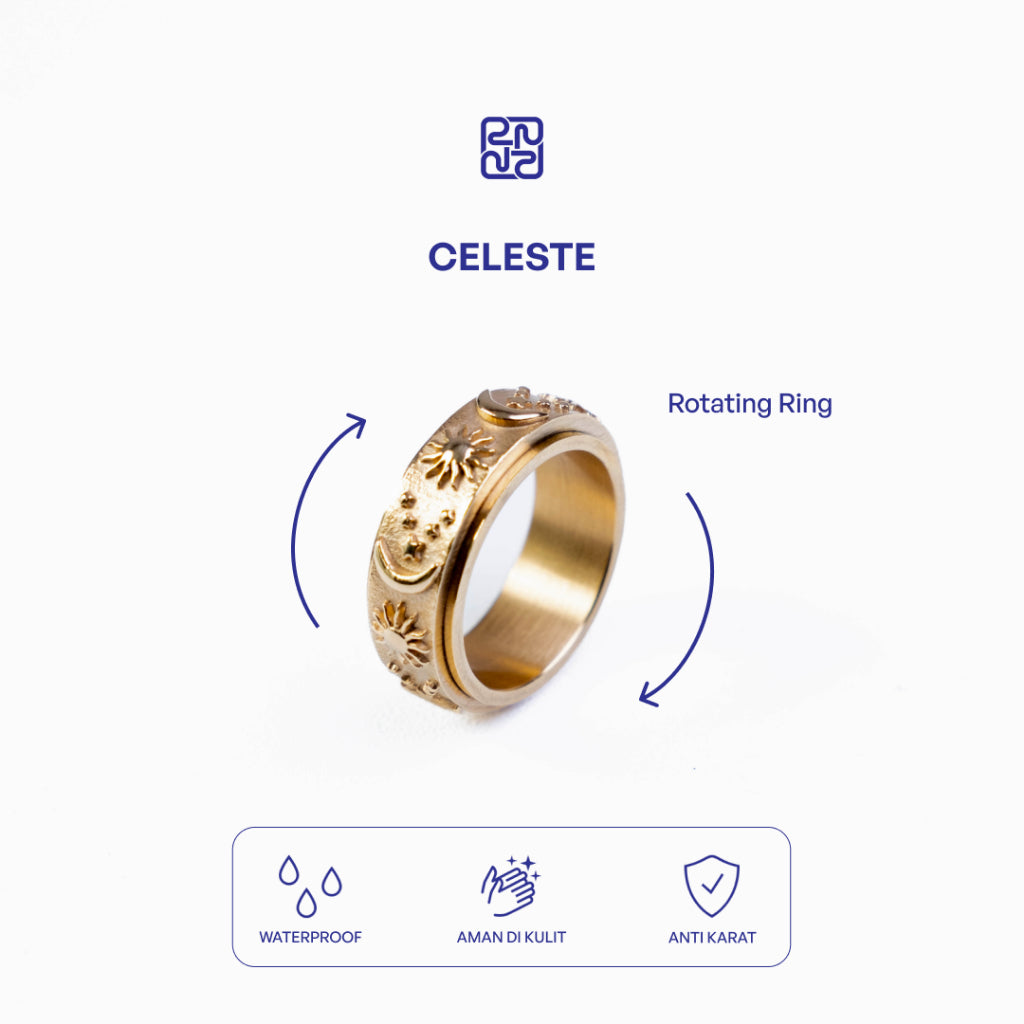 Racabel Celeste Anxiety Ring Gold - Cincin Kecemasan Pria Wanita Titanium Emas Anti Karat