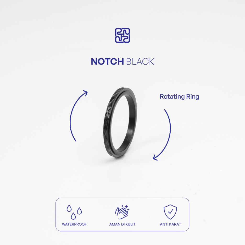 Racabel Notch Anxiety Ring Silver - Cincin Kecemasan Pria Wanita Titanium Silver Anti Karat