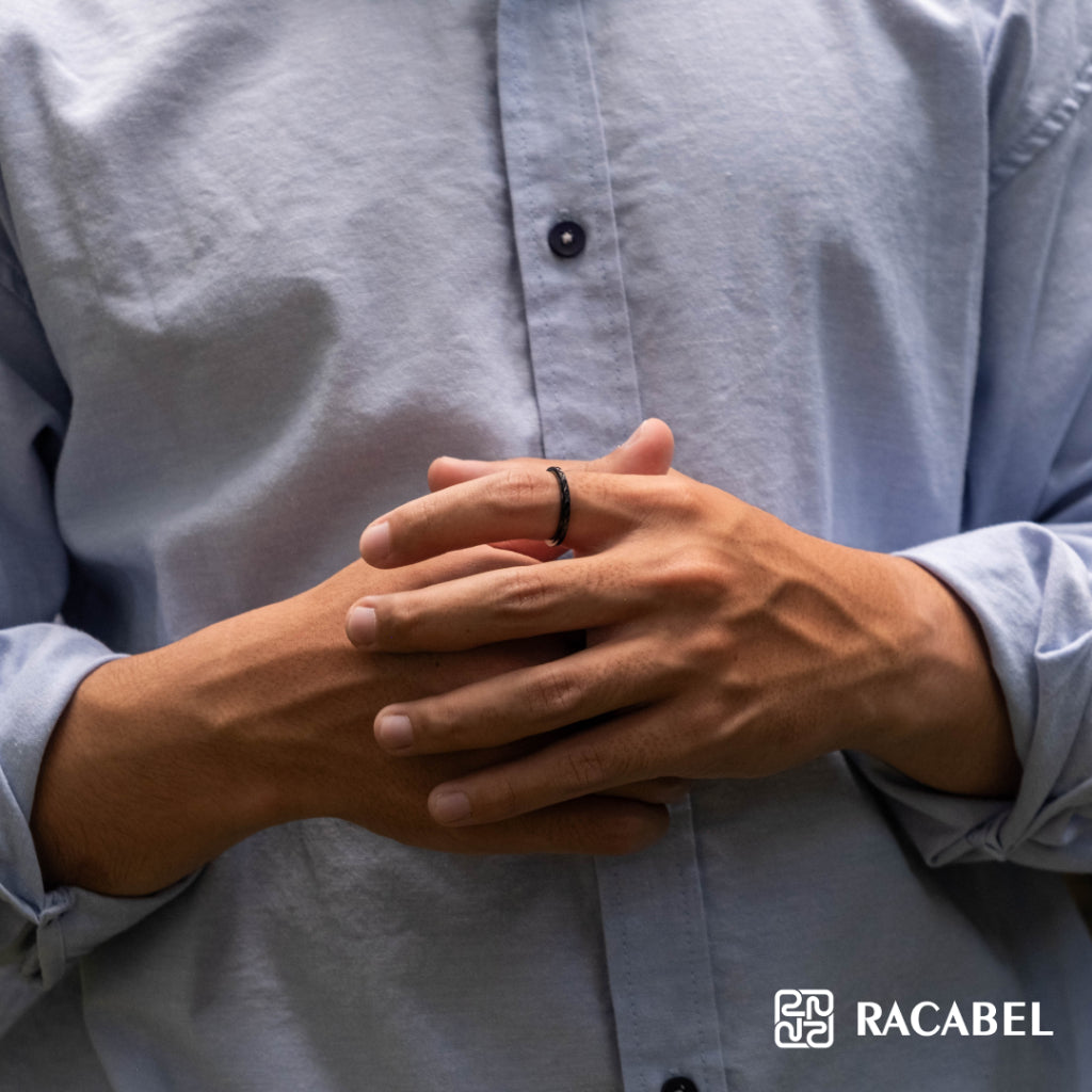 Racabel Notch Anxiety Ring Black - Cincin Kecemasan Pria Wanita Titanium Hitam Anti Karat