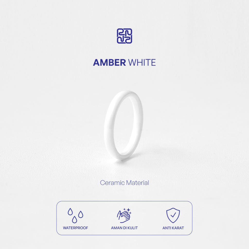 Racabel Amber Ceramic Ring White - Cincin Pria Wanita Keramik Putih Anti Karat