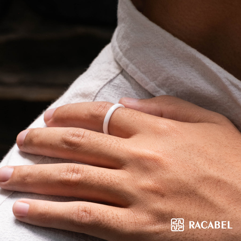 Racabel Amber Ceramic Ring White - Cincin Pria Wanita Keramik Putih Anti Karat