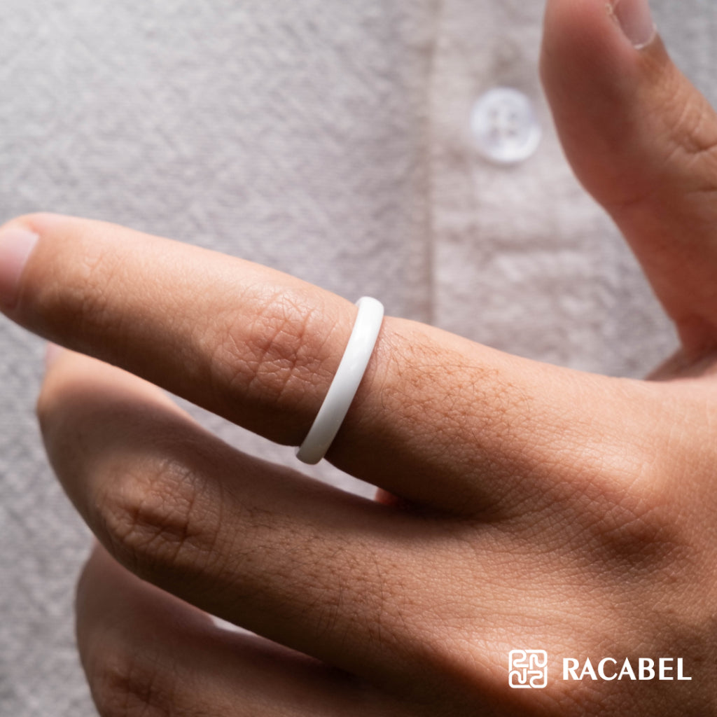 Racabel Amber Ceramic Ring White - Cincin Pria Wanita Keramik Putih Anti Karat
