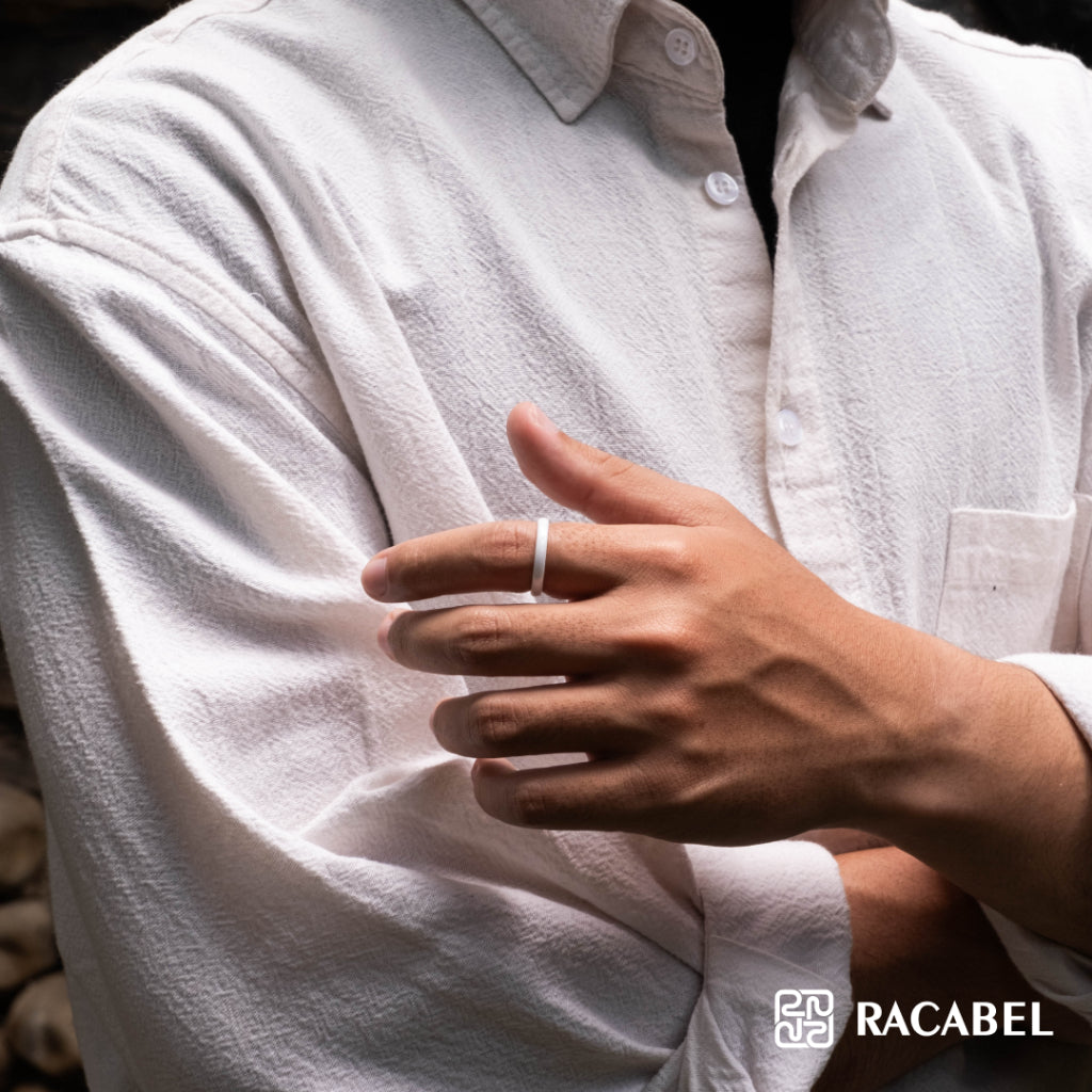 Racabel Amber Ceramic Ring White - Cincin Pria Wanita Keramik Putih Anti Karat